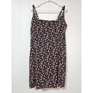 Old Navy Linen Mini Dress Dark Floral Feminine Cottage Ruched Sundress